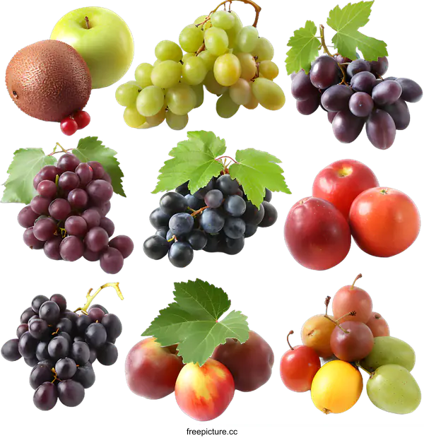 [Transparent Background PNG]Assortment of Fresh Fruits Isolated on White Background