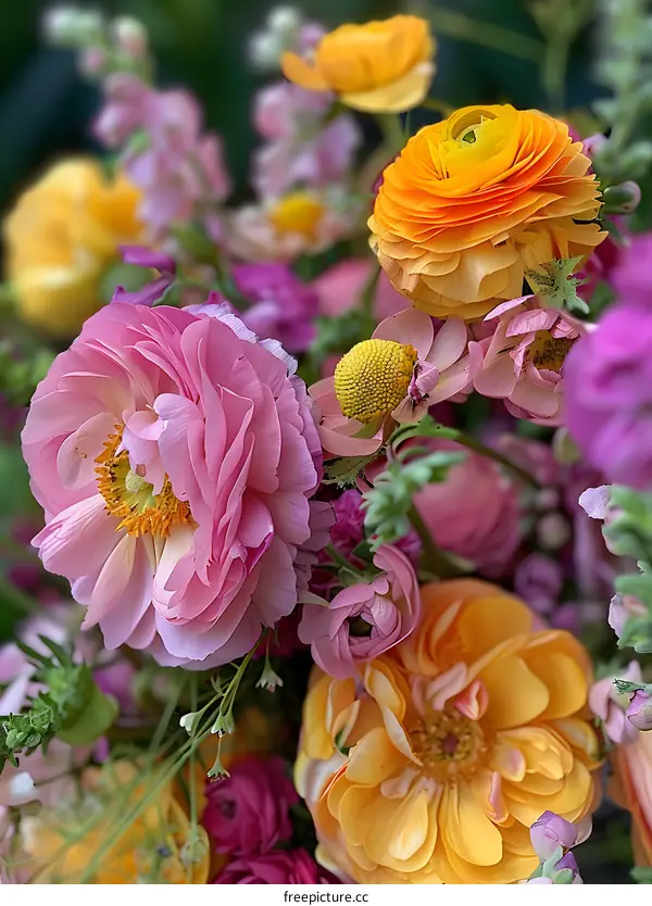 Closeup of Pink and Yellow Flowers