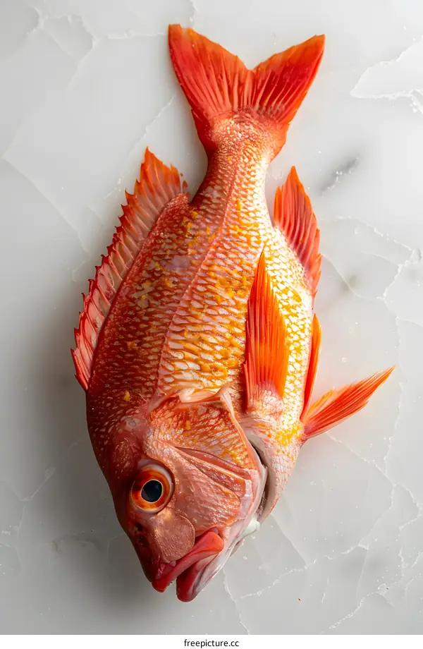 Fresh Red Snapper on White Marble