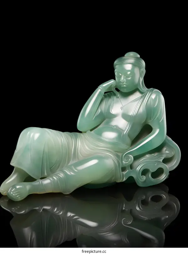 Green Jade Sculpture of a Reclining Buddha