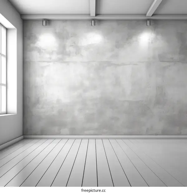 3D rendering of an empty room with a concrete wall