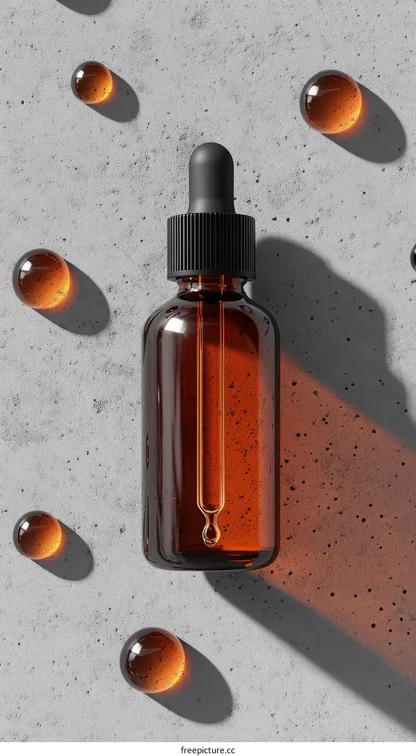 Amber Glass Dropper Bottle on Concrete Surface