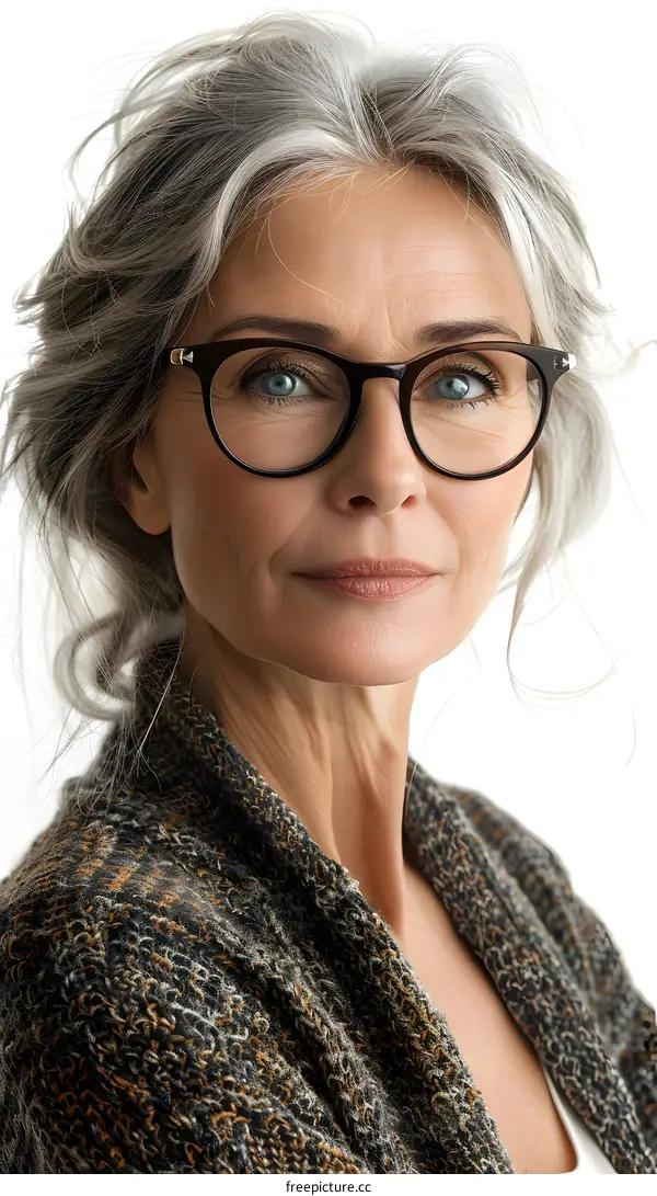 Portrait of a Senior Woman with Gray Hair and Glasses