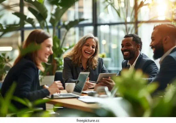 Multiethnic business team discussing ideas during meeting in modern office