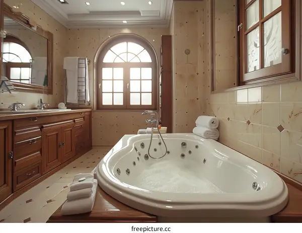 Luxurious Corner Whirlpool Tub in Elegant Bathroom