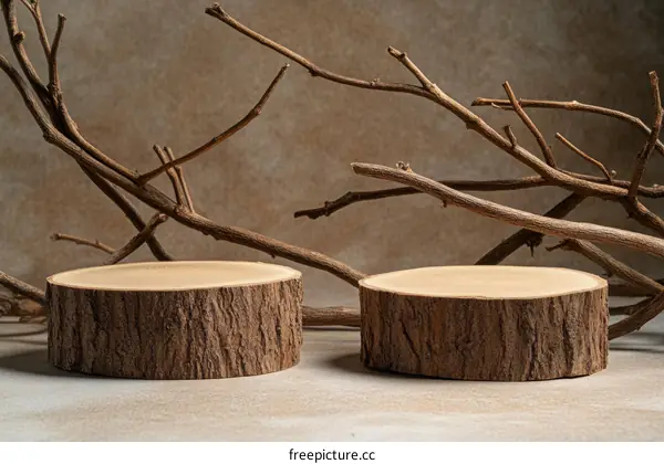 Natural Wooden Disc Display Stands with Branches