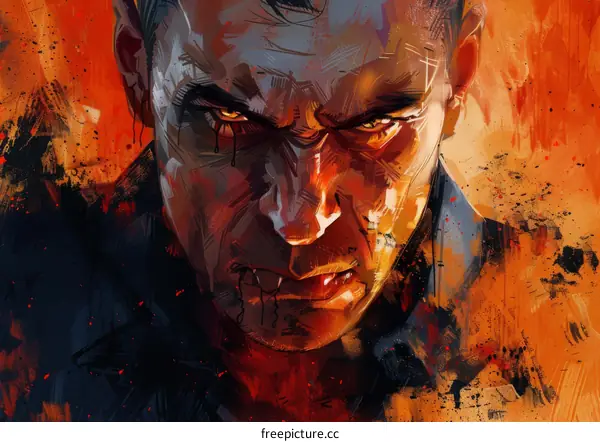 Close Up Portrait of Angry Man with Blood on His Face