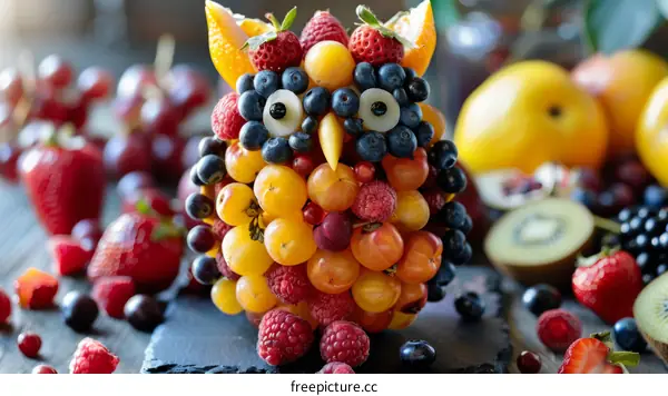 Adorable owl made of fruits and berries