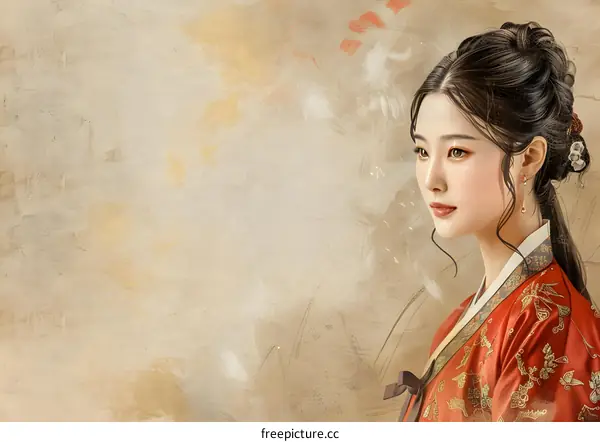 Portrait of a young woman in traditional Korean dress