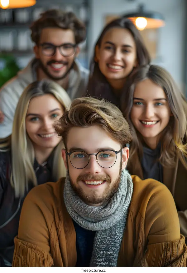 portrait of a group of young friends smiling and posing for a photo
