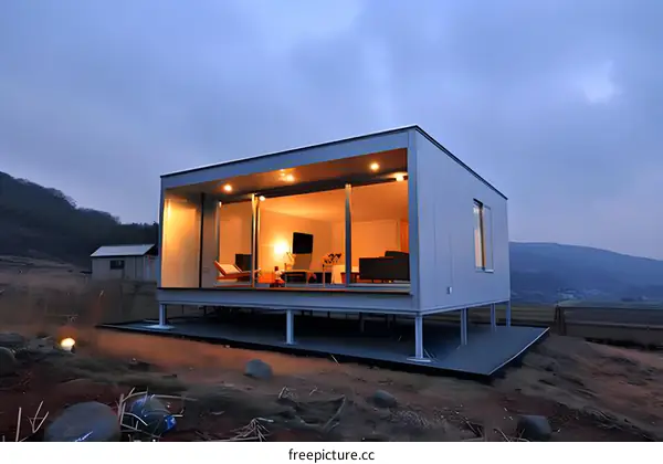 Modern Prefabricated Home Elevated On Stilts