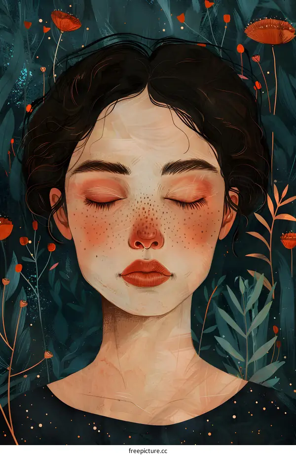 portrait of a young girl with freckles and dark hair