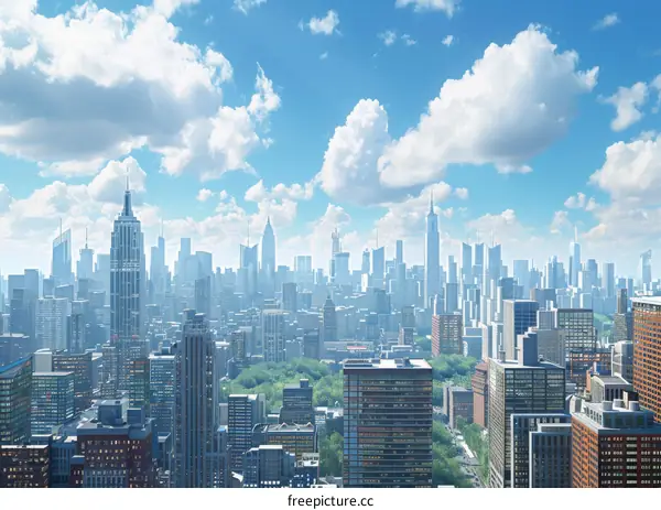 Futuristic City Skyline with Clouds