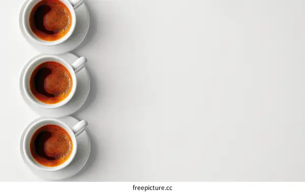 Three White Coffee Cups on a White Background
