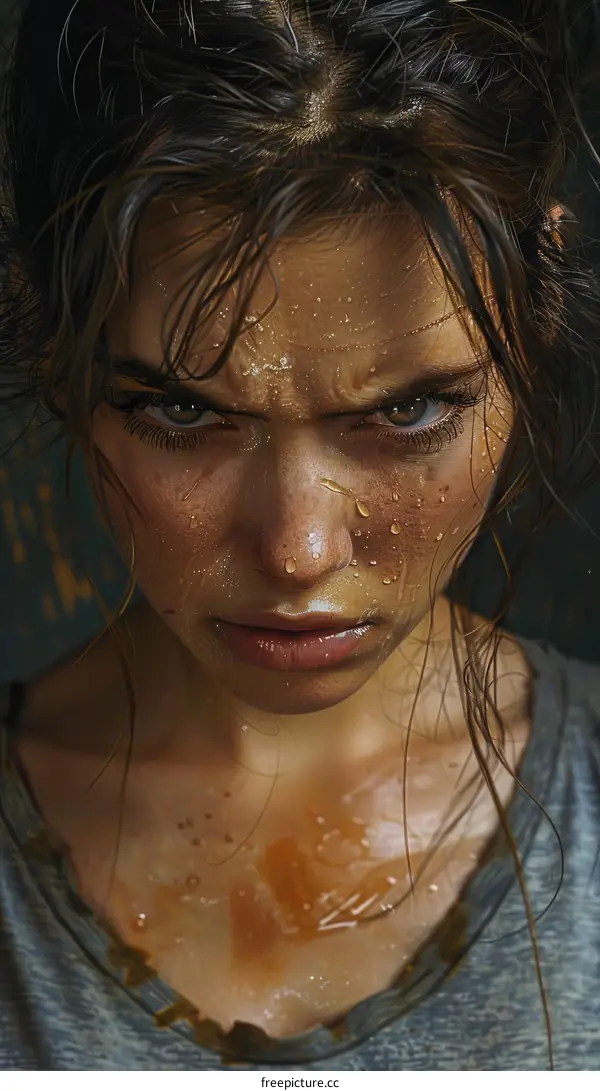 A Detailed Portrait of a Woman in Distress