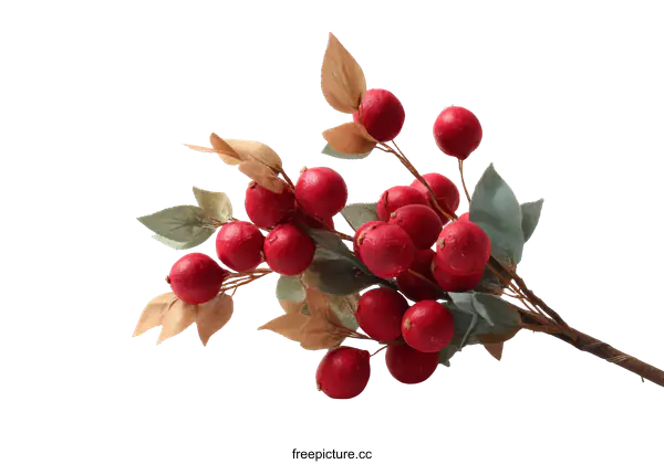 [Transparent Background PNG]Artificial Red Berries and Leaves Decoration