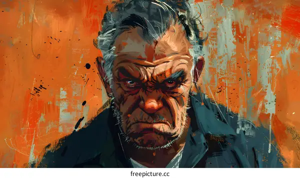 Portrait of a man with a beard and a scowl on his face