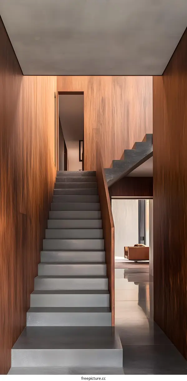 Modern Interior Design of Stairs with Wooden Walls
