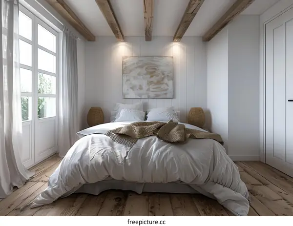 Cozy Bedroom Interior Design with Wooden Beams