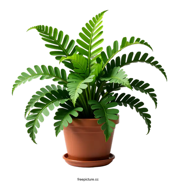 [Transparent Background PNG]Green Fern Plant In Brown Pot With transparent background