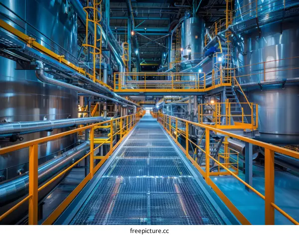 A Long Walkway Through a Modern Industrial Facility