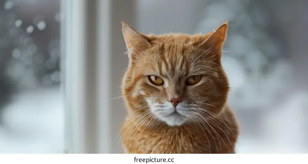 ginger cat looking out the window