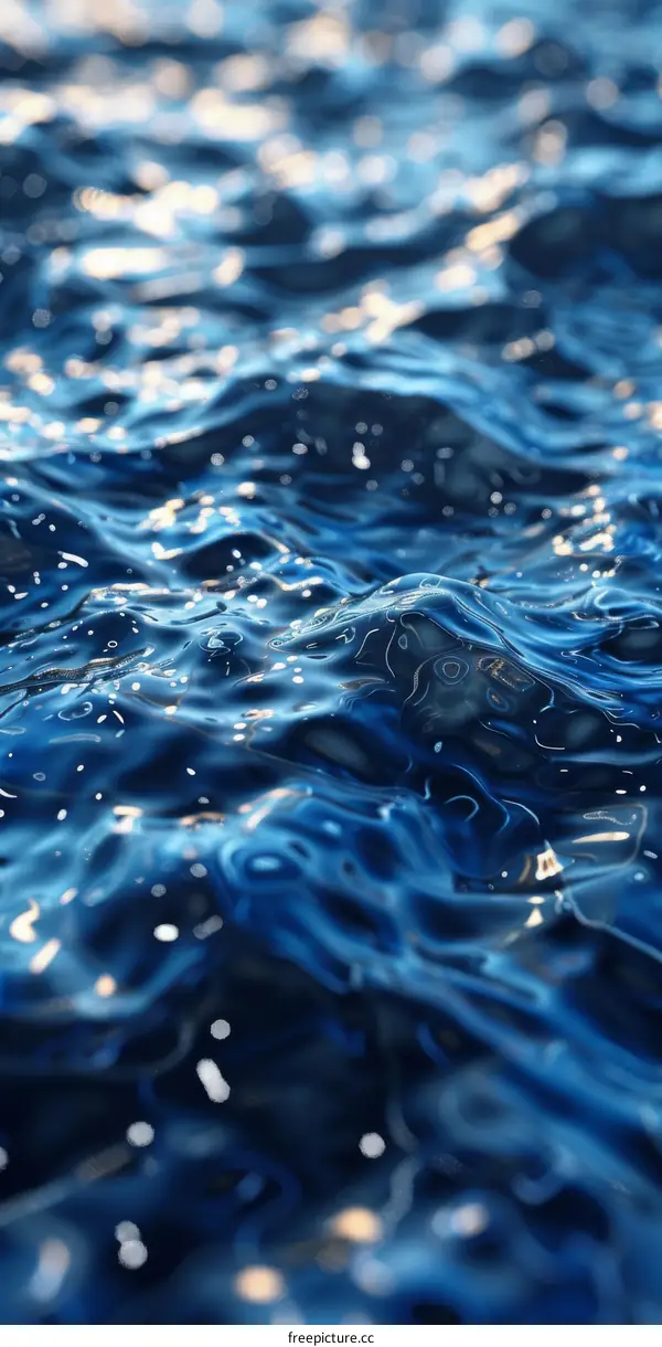 Caustics Reflecting Sunlight on a Deep Blue Ocean Surface