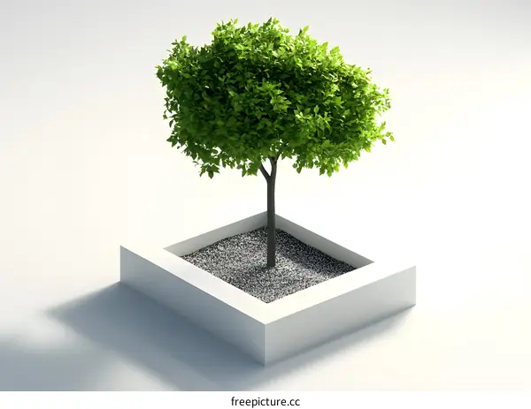 Green Tree in a Minimalist White Square Pot