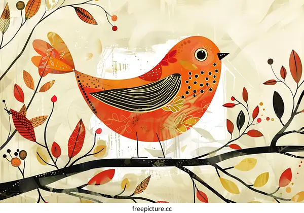 Abstract Autumn Bird Illustration with Orange and Brown Colors