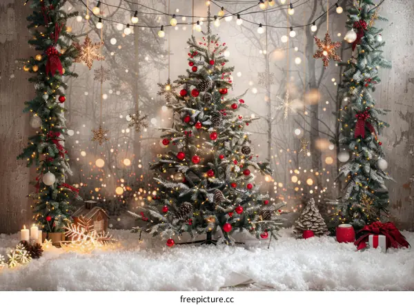 Christmas tree in a snowy forest