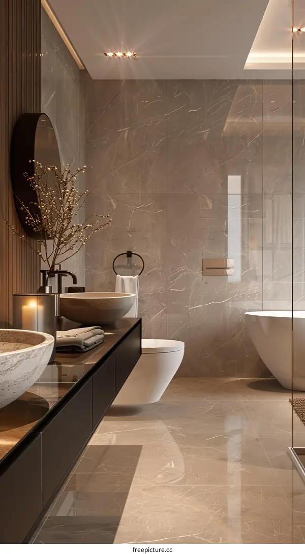 Modern Bathroom Interior Design with Marble Tiles