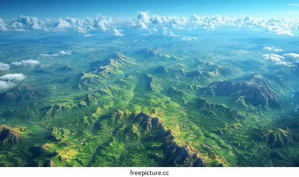Green Mountains and Valleys from Above