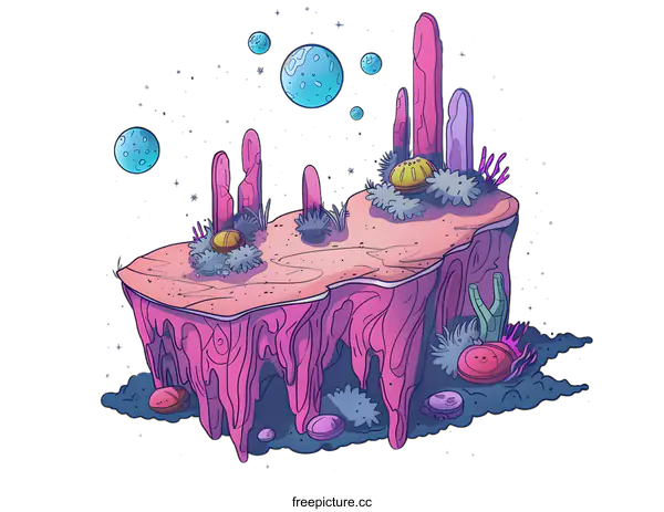 [Transparent Background PNG]Fantasy Space Island Illustration With Colorful Plants And Stars