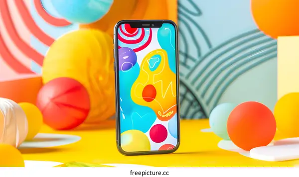 Colorful Abstract Phone Wallpaper on Yellow Background