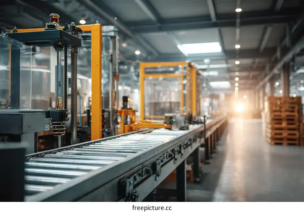 Industrial Production Line in a Large Warehouse