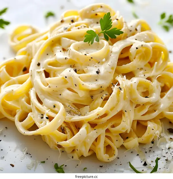 Creamy fettuccine alfredo with parmesan cheese