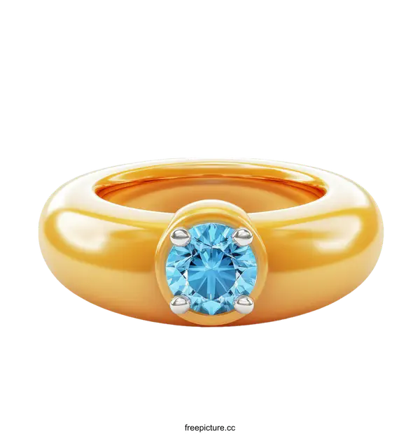 [Transparent Background PNG]Golden Ring with Aquamarine Gemstone Illustration