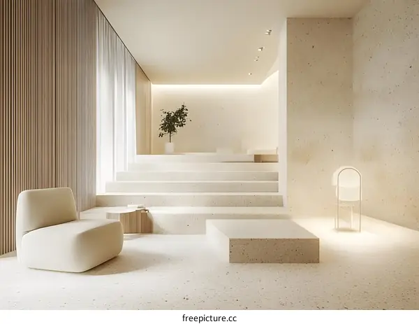 Minimalist Interior Design with Stone Walls and Wooden Accents