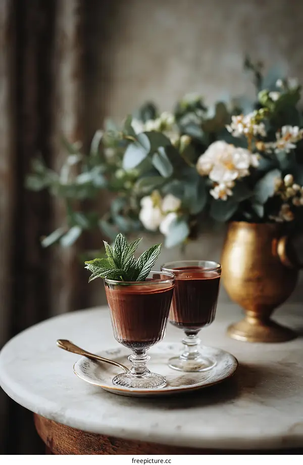 Chocolate Dessert with Fresh Mint