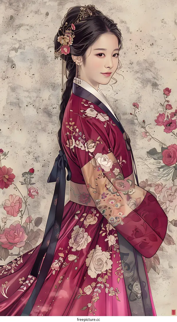 Portrait of a Korean woman in traditional dress