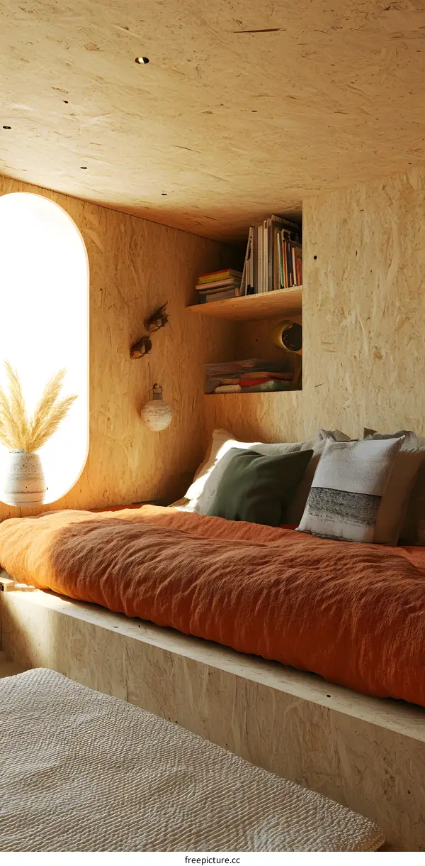 Modern Minimalist Bedroom with Wooden Walls and Platform Bed