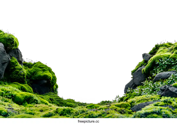 [Transparent Background PNG]Green Mossy Rocks on White Background