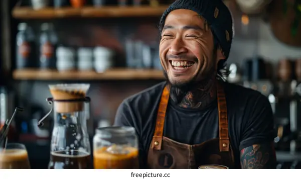 Portrait of a Japanese barista smiling