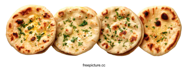 [Transparent Background PNG]Four Butter Naan Breads on White Background