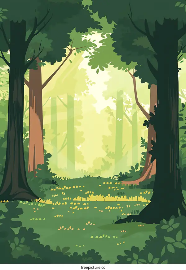 Summer Forest Illustration Green Trees Landscape Background