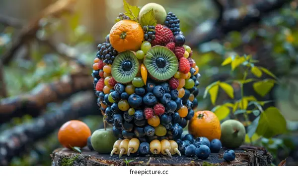 An owl made of fruits and vegetables