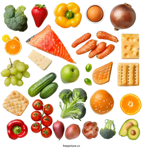[Transparent Background PNG]Assortment of Fresh Food Ingredients on a White Background