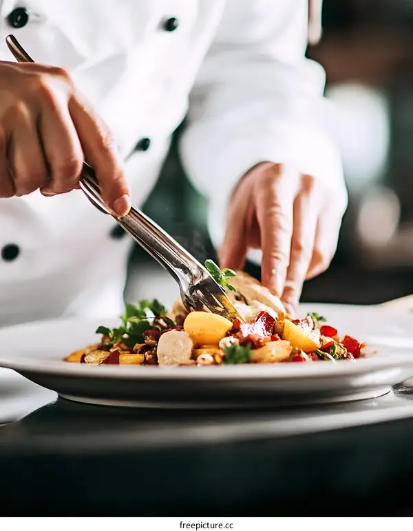 Chef Carefully Arranging Food on Plate
