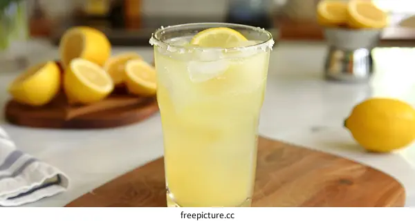 Refreshing Lemon Drink with Ice and Salt Rim