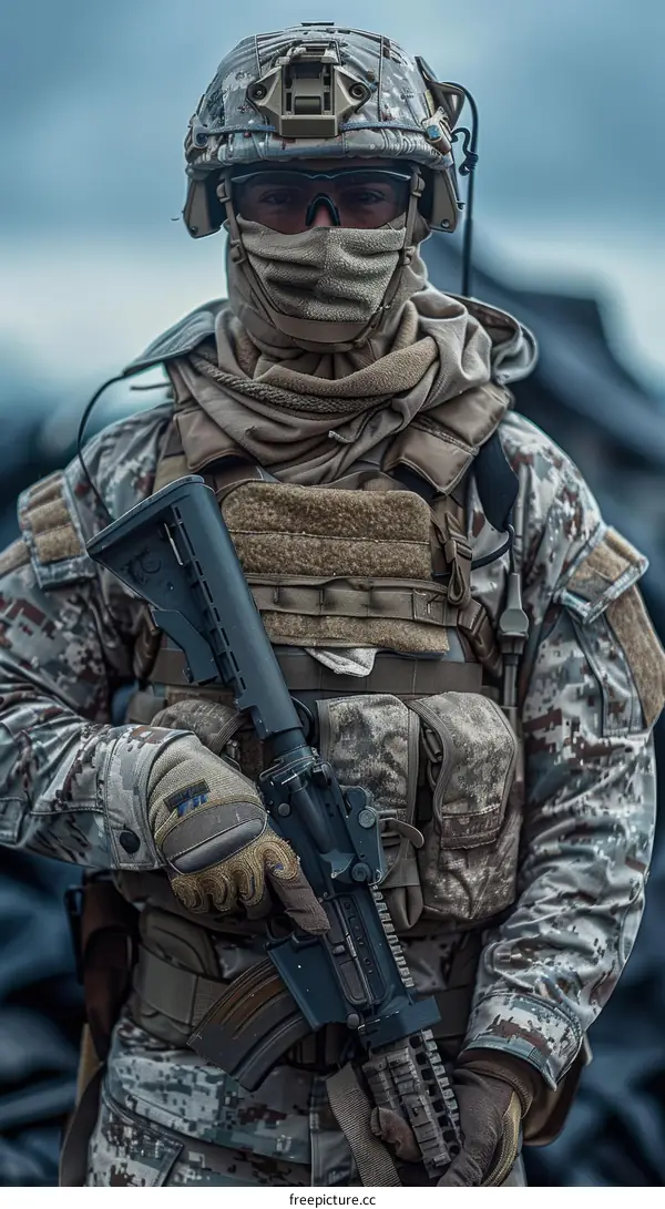 Soldier in Camouflage Holding a Gun